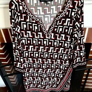 Geometric Patterned Tunic - Black, White, Red
